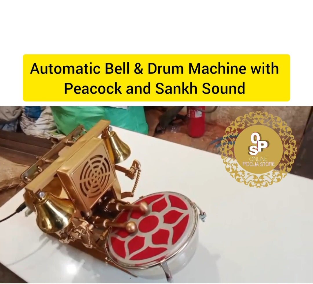 Automatic Bell & Drum Machine With Peacock and Shankh Sound - ONLINE POOJA STORE