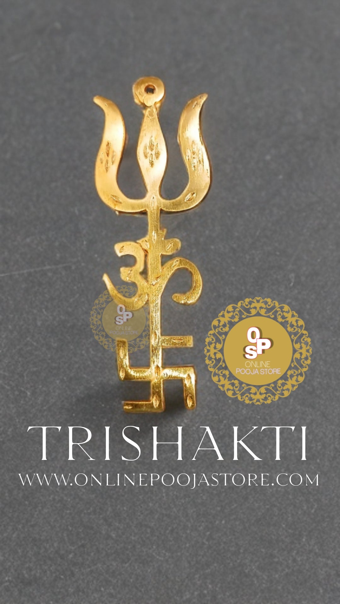 Brass Swastik Om Trishul 4" Trishakti Yantra Main Door Entrance Protection Vastu | ONLINE POOJA STORE - ONLINE POOJA STORE