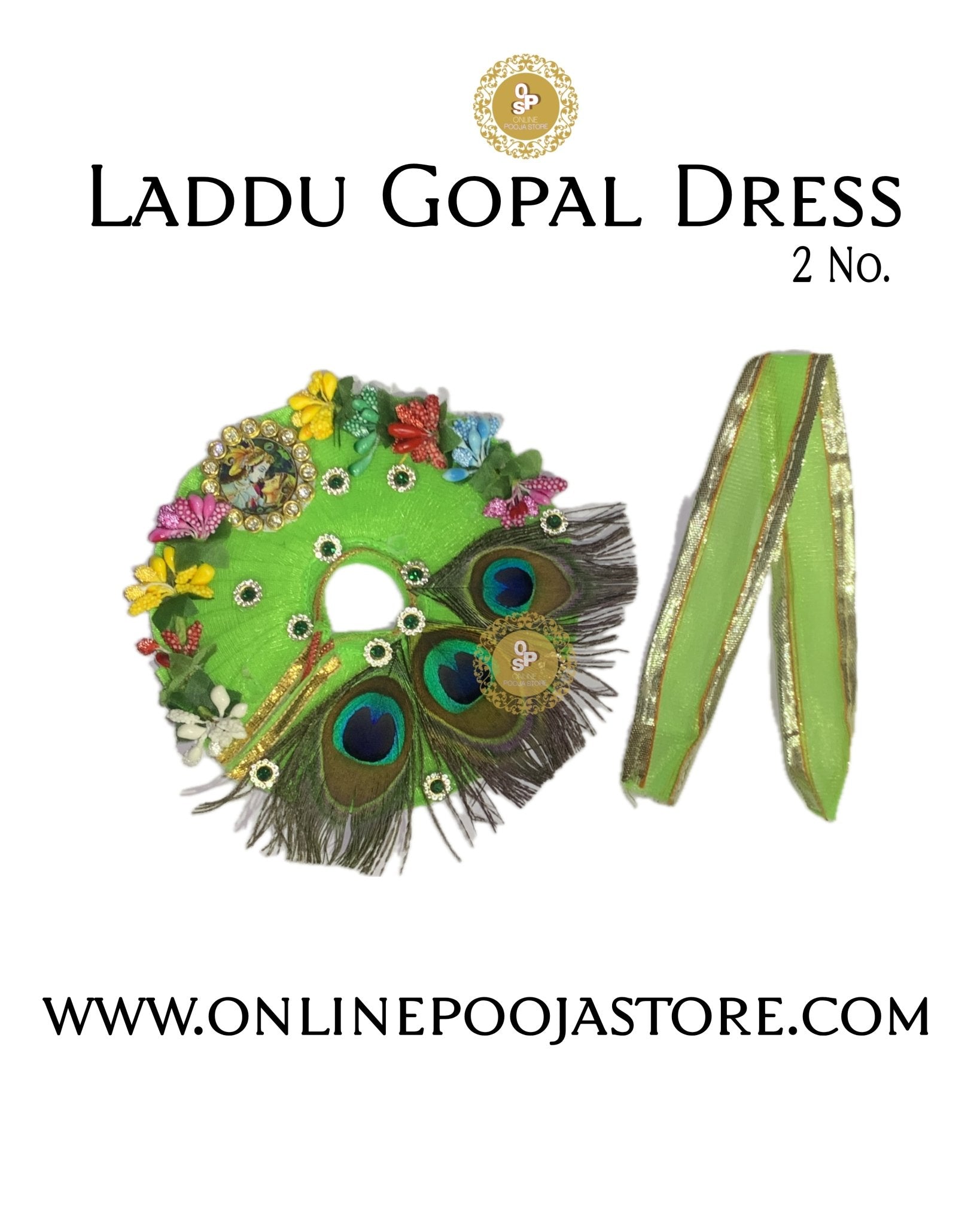 Elegant Laddu Gopal Poshak with Peacock Feather & Floral Decoration | 5 Color Option - ONLINE POOJA STORE