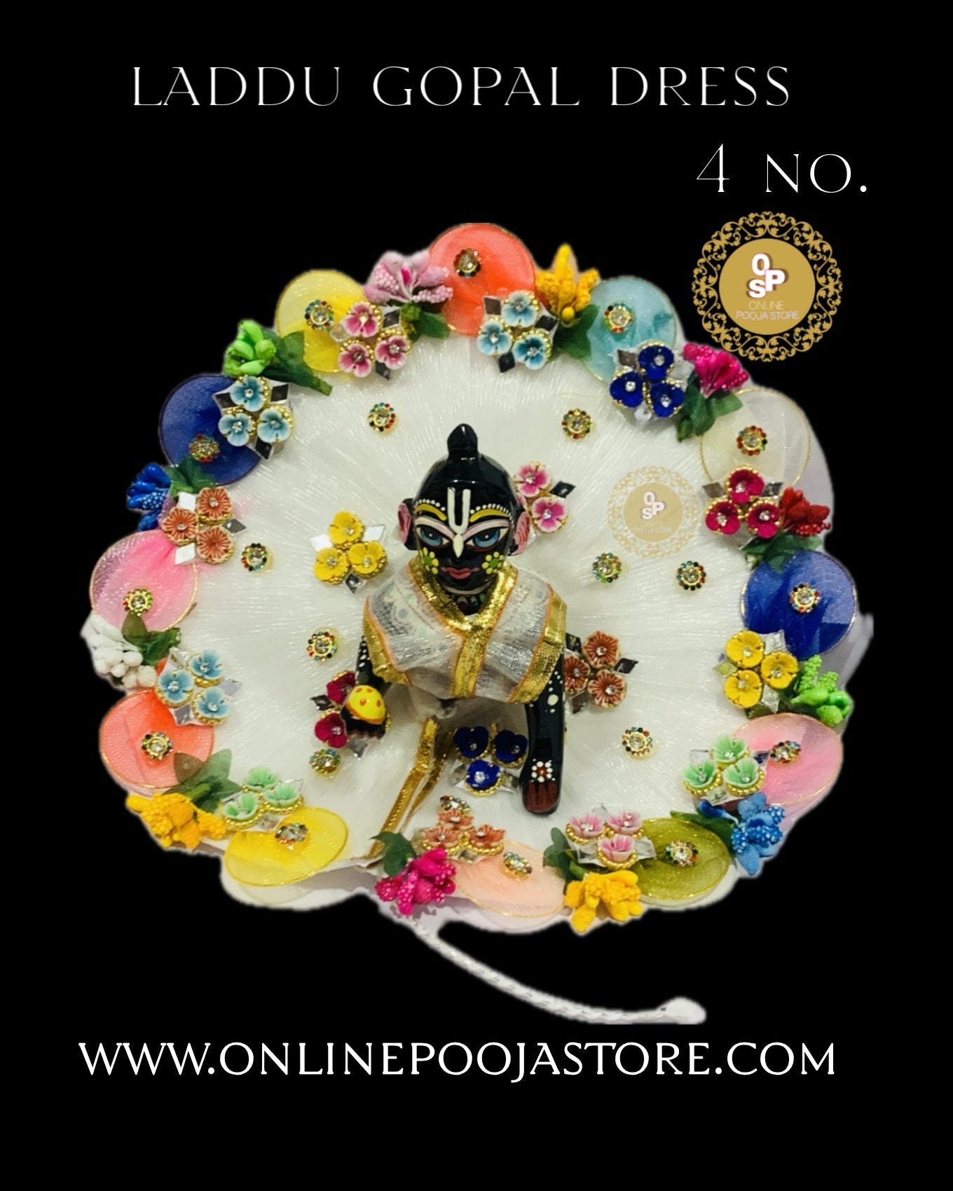 Laddu Gopal Dress – Multicolor Floral Designer Poshak (4 No.)8 Inch - ONLINE POOJA STORE