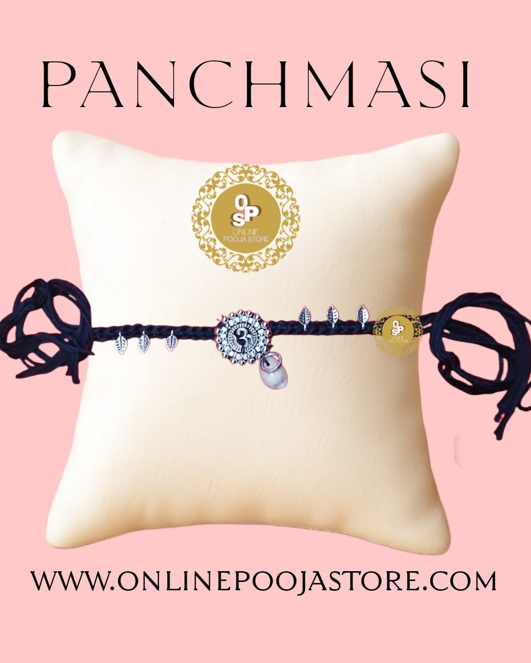Panchmasi Designer Rakhi with Silver Om Charm | Simant Rakhi | Pregnancy Panchmasi Rakhi - ONLINE POOJA STORE