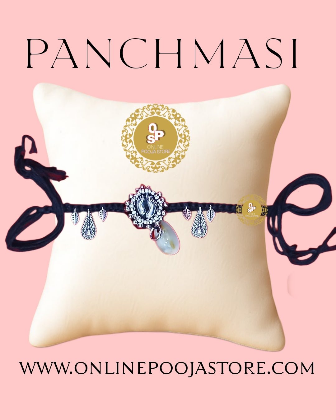 Traditional Panchmasi Rakhi for Expectant Mothers, Baby Feet with Silver Coloured Beads, Black Cord, Adjustable Size | Panchmasiyu - ONLINE POOJA STORE