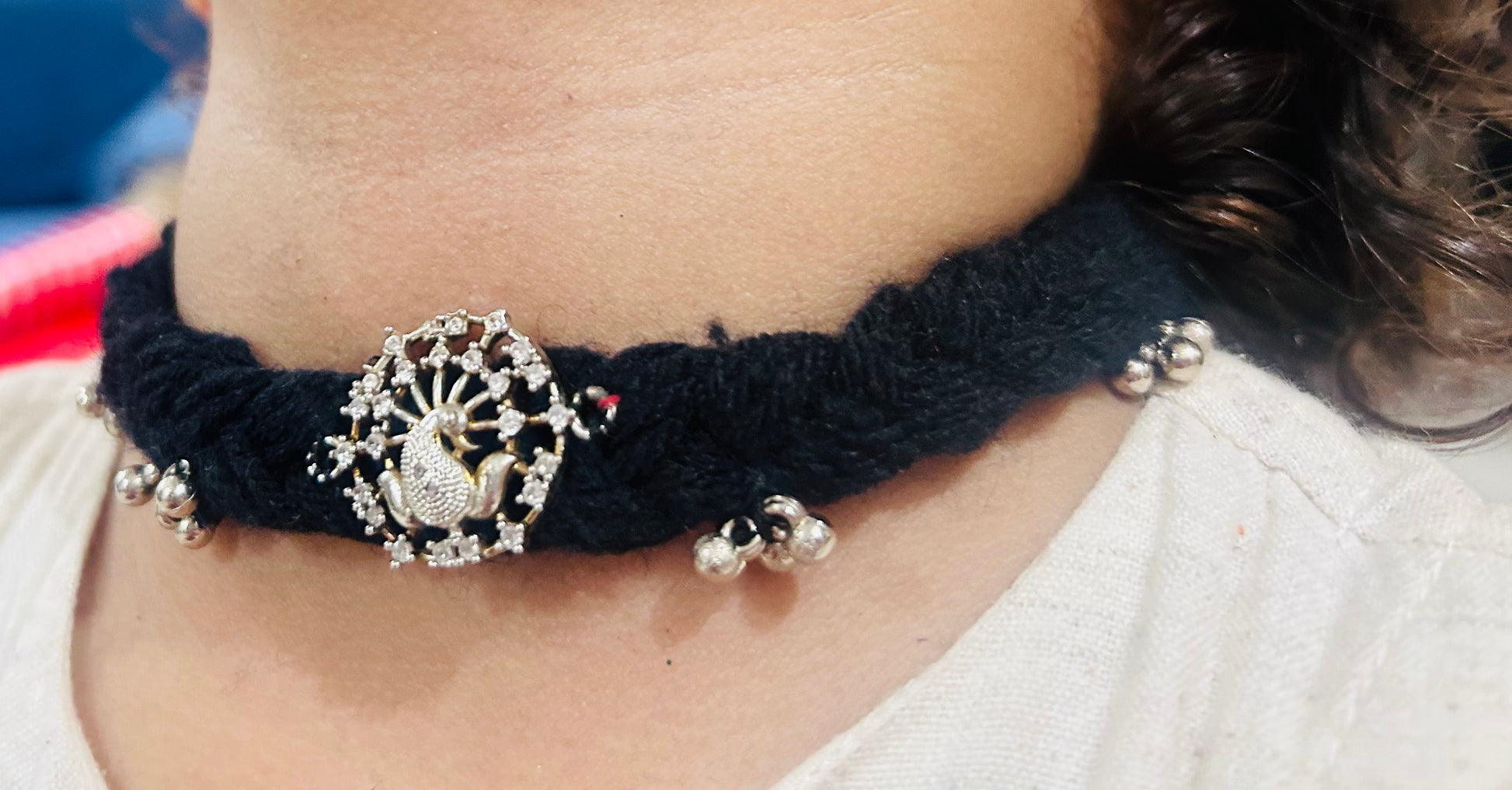 Baby Girl Navratri Necklace – Traditional Black Thread with Silver Beads