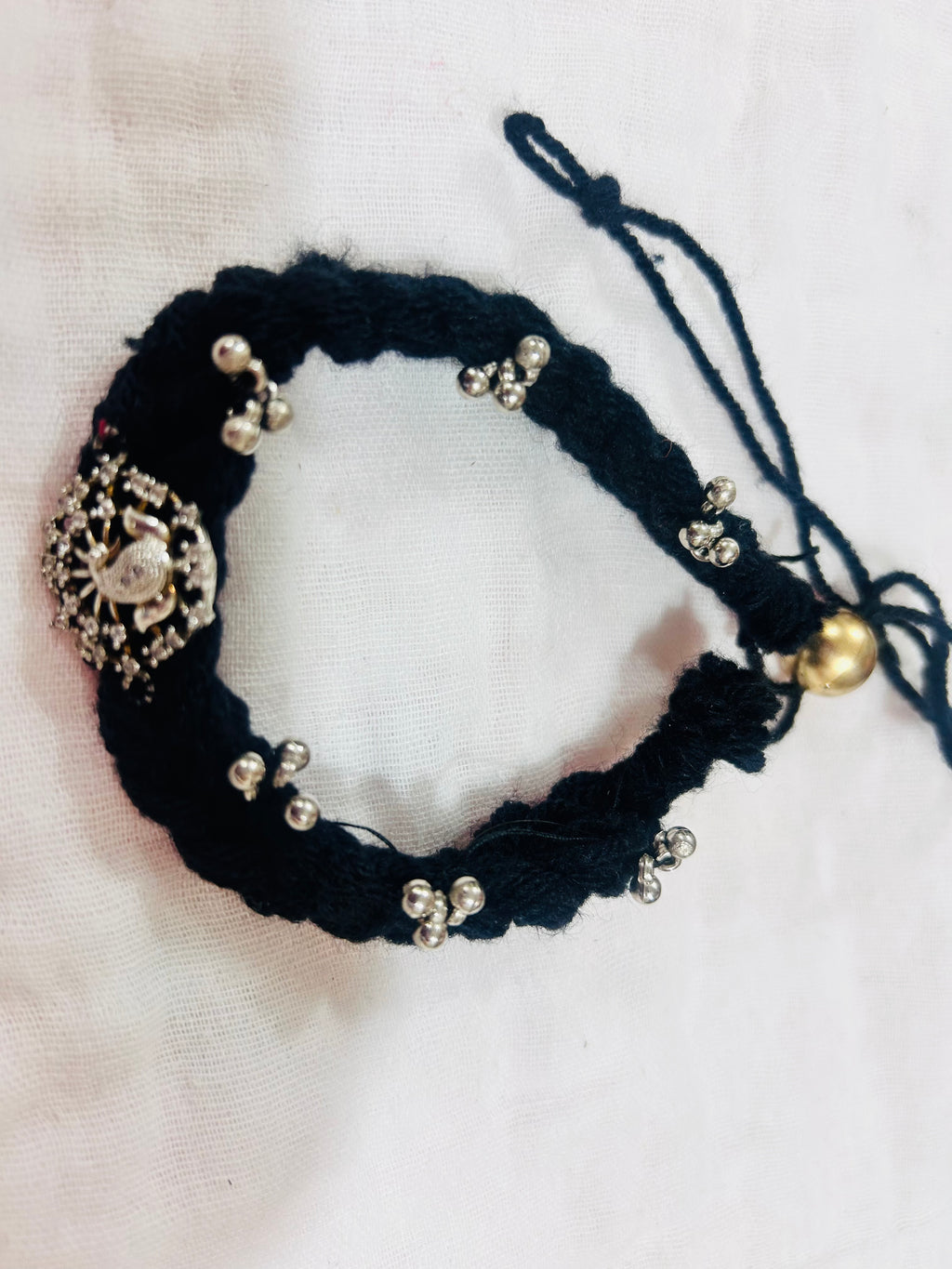 Baby Girl Navratri Necklace – Traditional Black Thread with Silver Beads