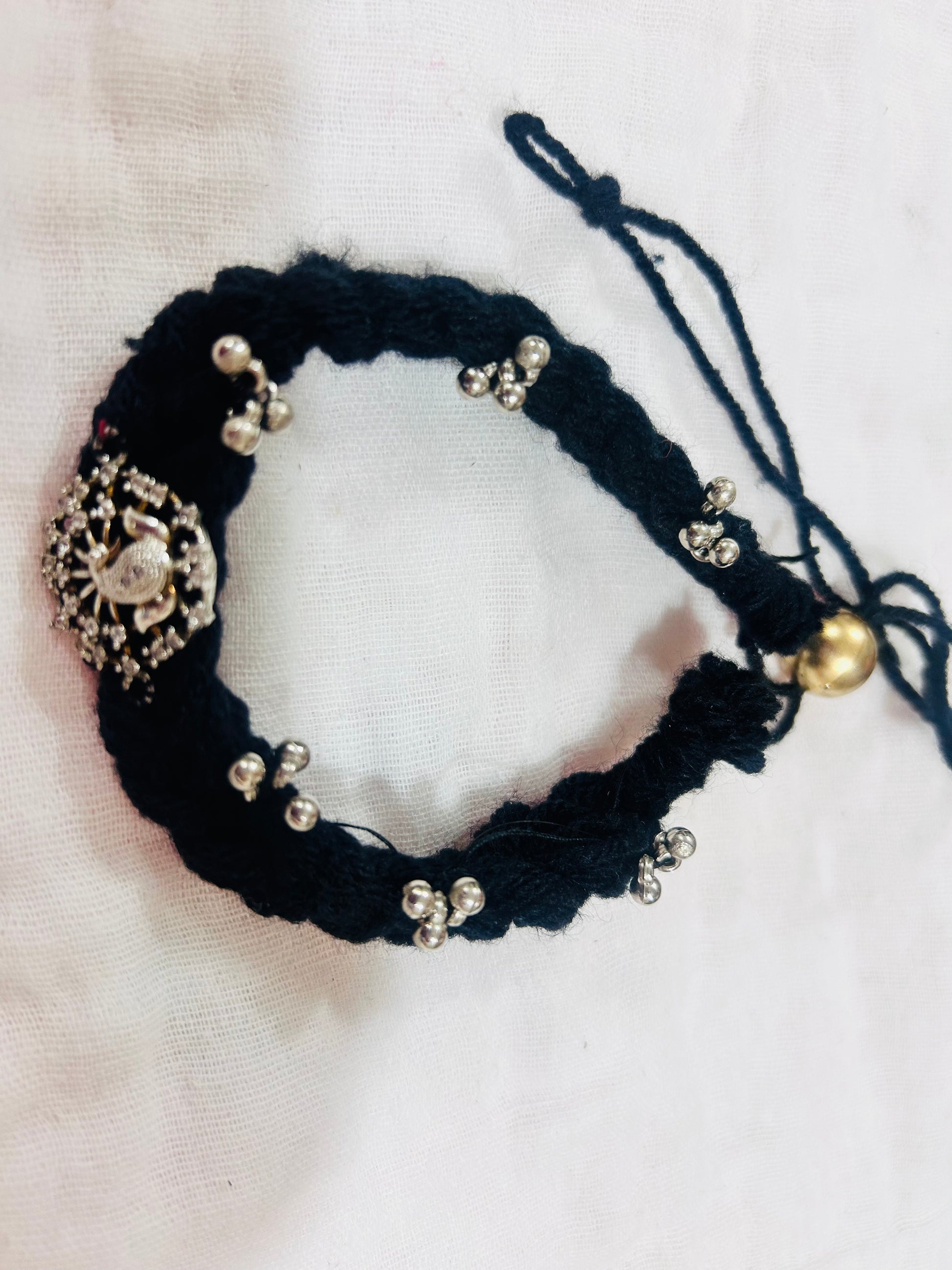Baby Girl Navratri Necklace – Traditional Black Thread with Silver Beads