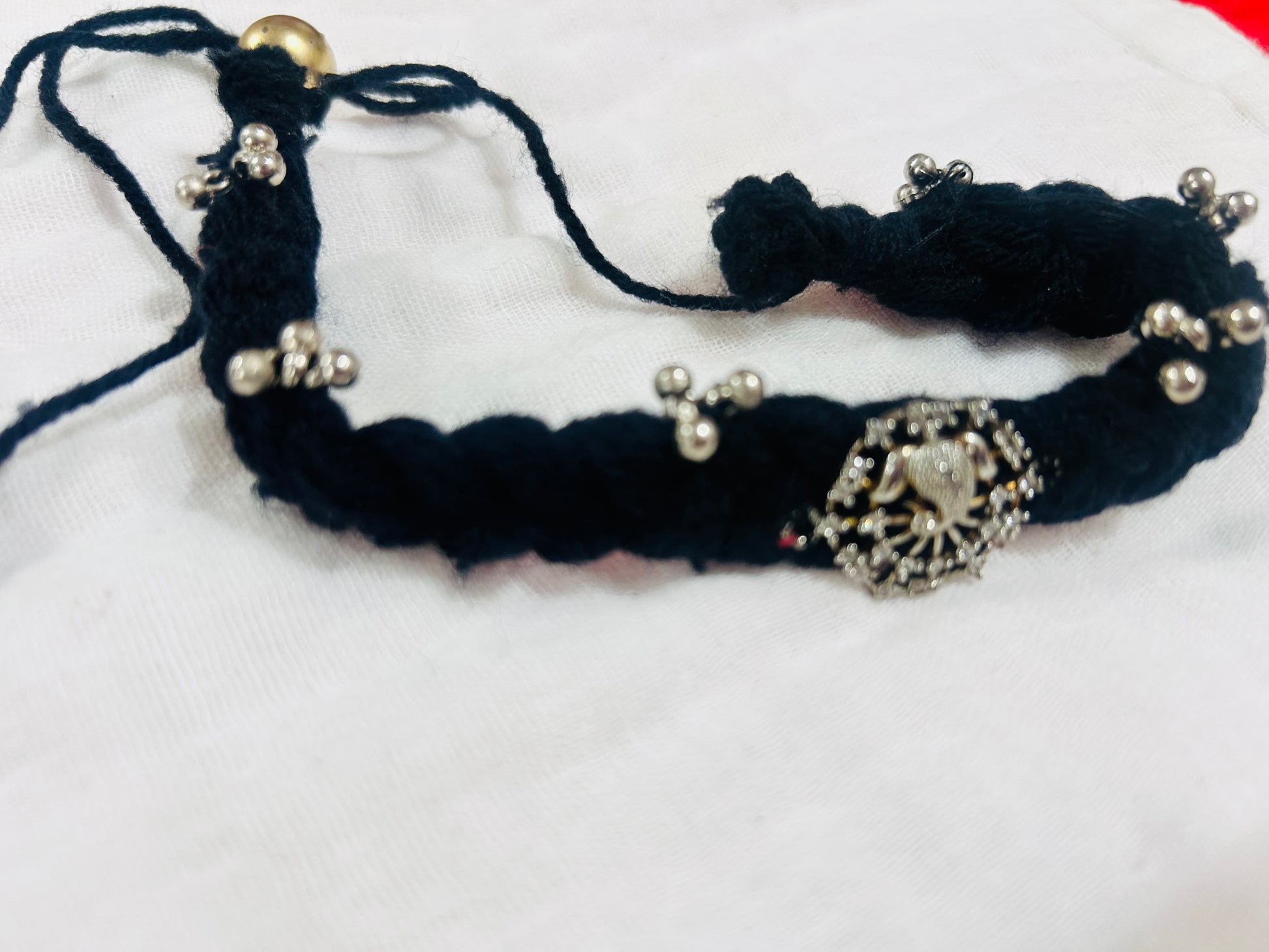 Baby Girl Navratri Necklace – Traditional Black Thread with Silver Beads