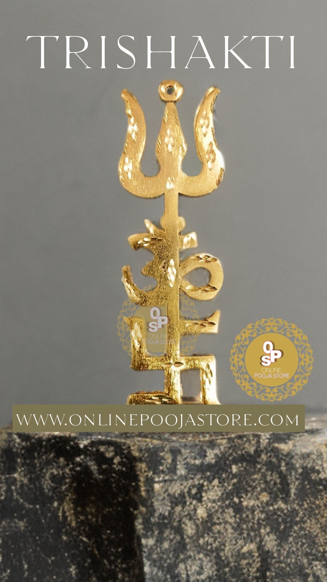 Brass Swastik Om Trishul Trishakti 6" Yantra Main Door Entrance Protection Vastu | ONLINE POOJA STORE - ONLINE POOJA STORE