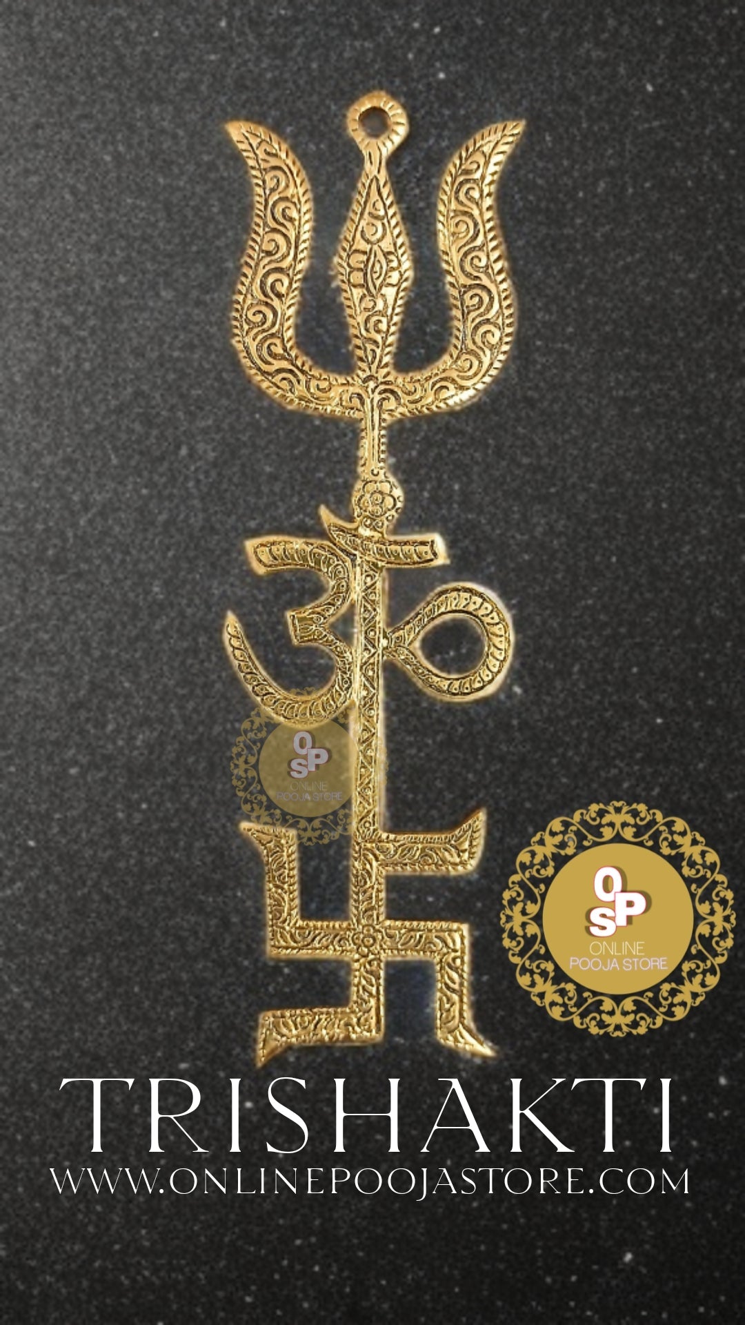 Brass Swastik Om Trishul Trishakti Yantra Main Door Entrance Protection Vastu | ONLINE POOJA STORE - ONLINE POOJA STORE
