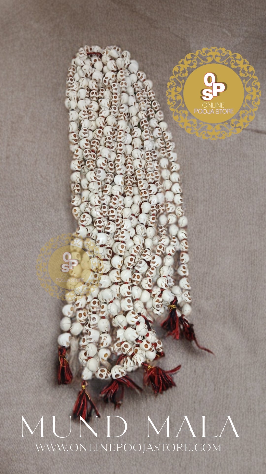 Carved Stone Skull/Narmund Mala for Goddess Kali Pooja Good Health,Wealth & Puja (54+1) | ONLINE POOJA STORE - ONLINE POOJA STORE
