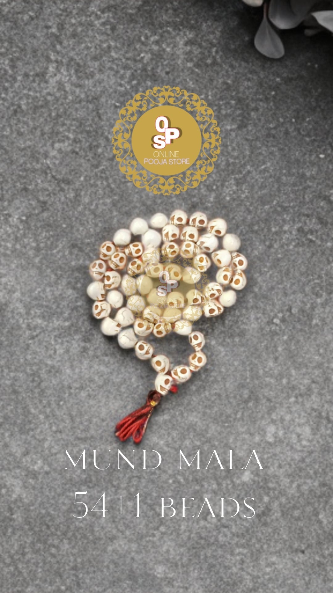 Carved Stone Skull/Narmund Mala for Goddess Kali Pooja Good Health,Wealth & Puja (54+1) | ONLINE POOJA STORE - ONLINE POOJA STORE