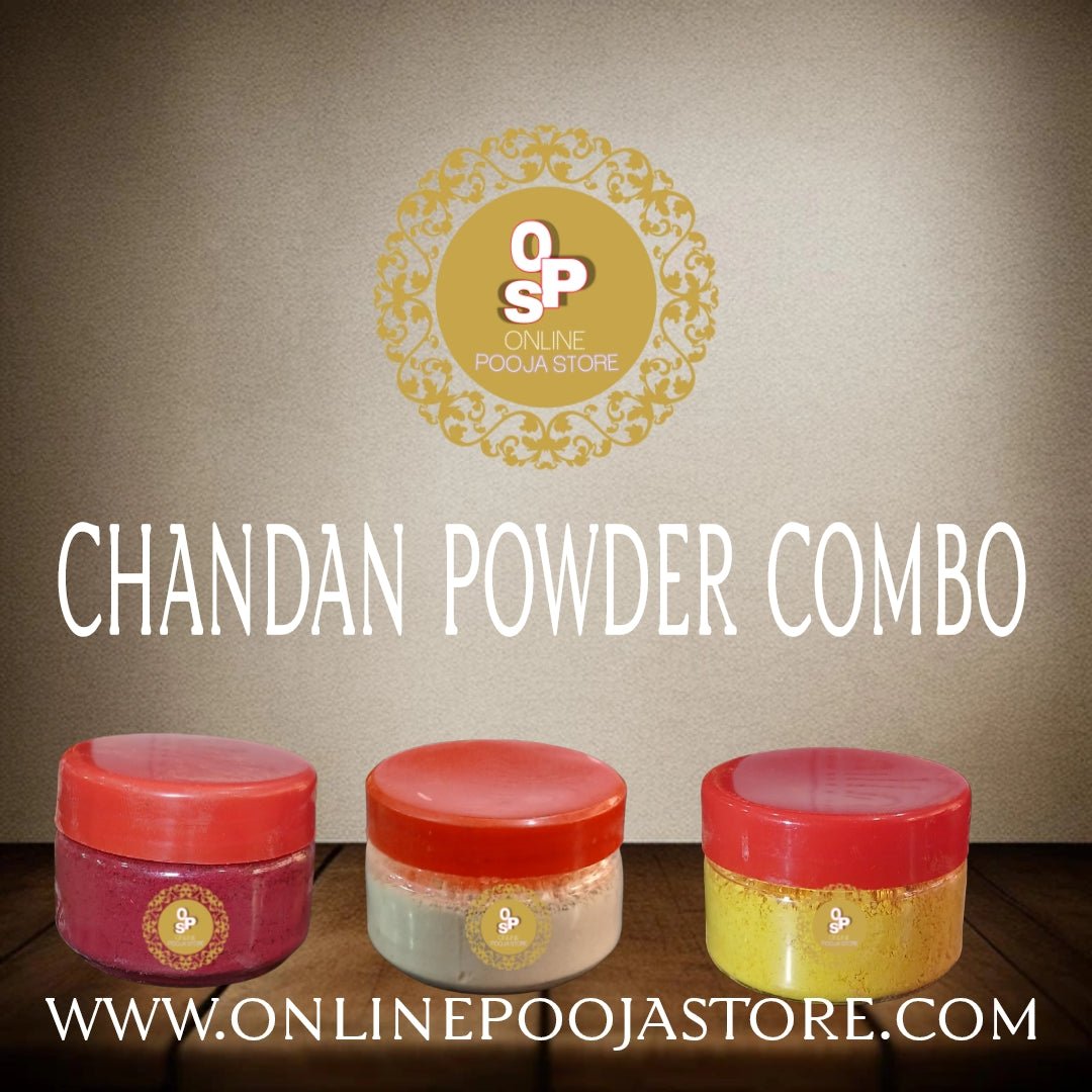 Chandan Tika Powder Combo | Pack of 3 Pc Red, white, yellow. - ONLINE POOJA STORE