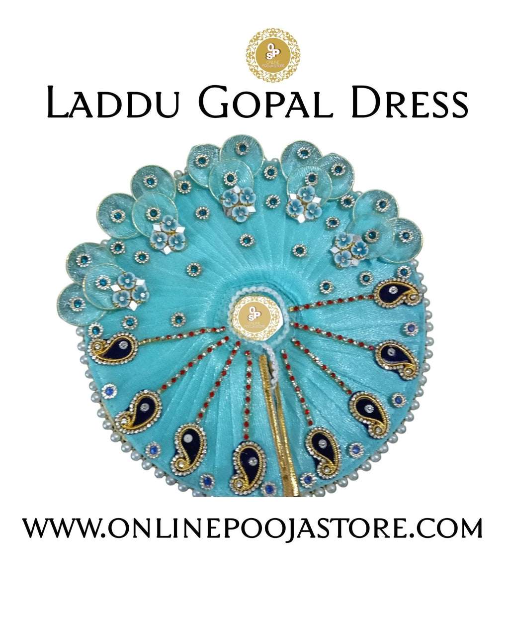 Elegant Laddu Gopal Dress with Stone & Pearl Work Size 1 to 6 No. - ONLINE POOJA STORE