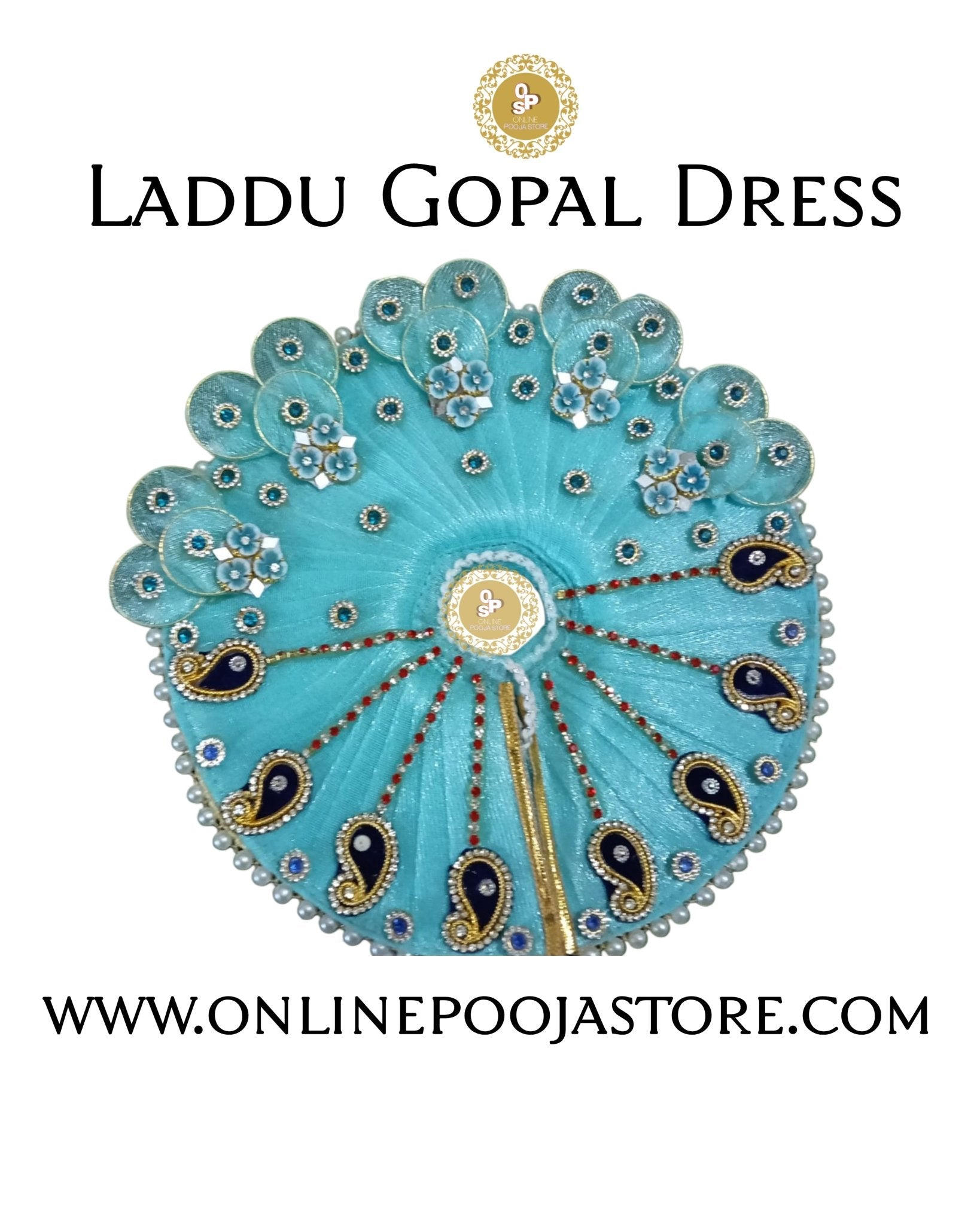 Elegant Laddu Gopal Dress with Stone & Pearl Work Size 1 to 6 No. - ONLINE POOJA STORE