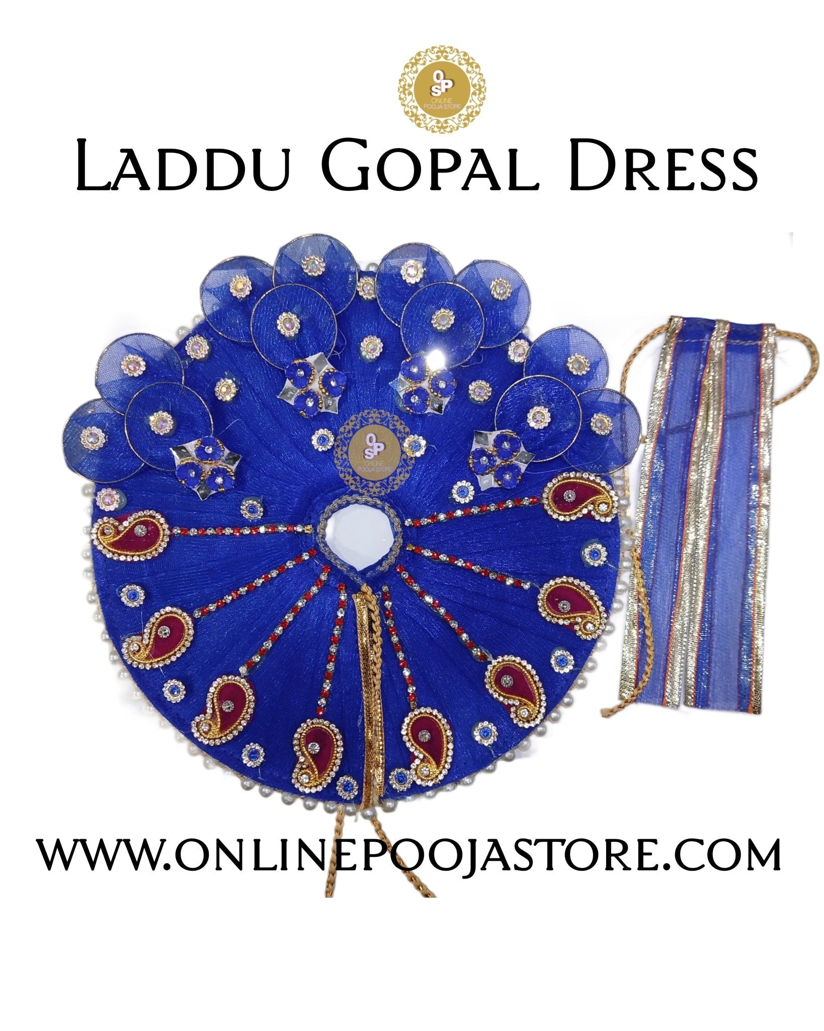 Elegant Laddu Gopal Dress with Stone & Pearl Work Size 1 to 6 No. - ONLINE POOJA STORE