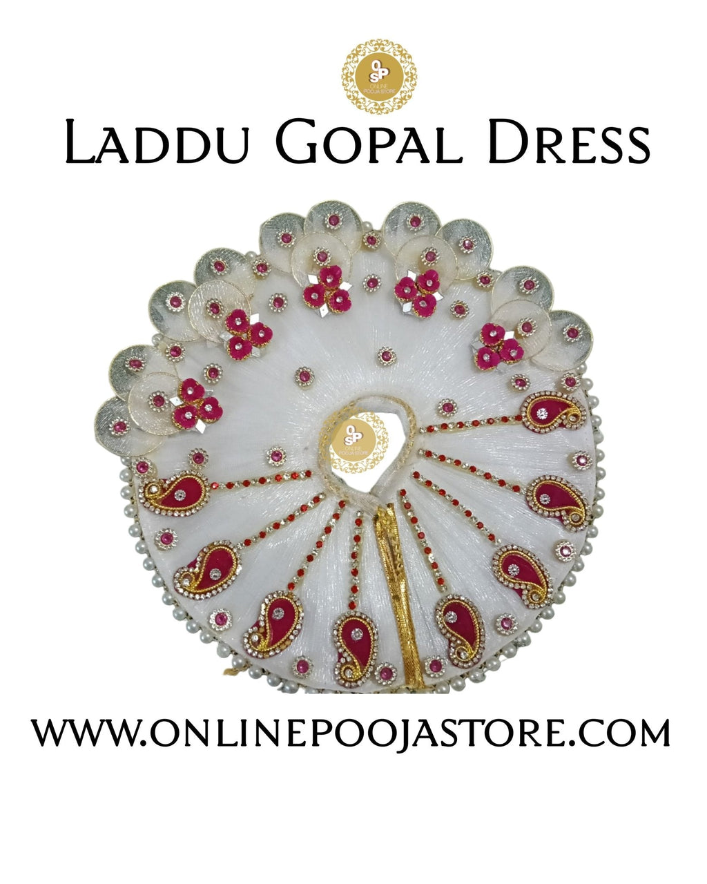 Elegant Laddu Gopal Dress with Stone & Pearl Work Size 1 to 6 No. - ONLINE POOJA STORE