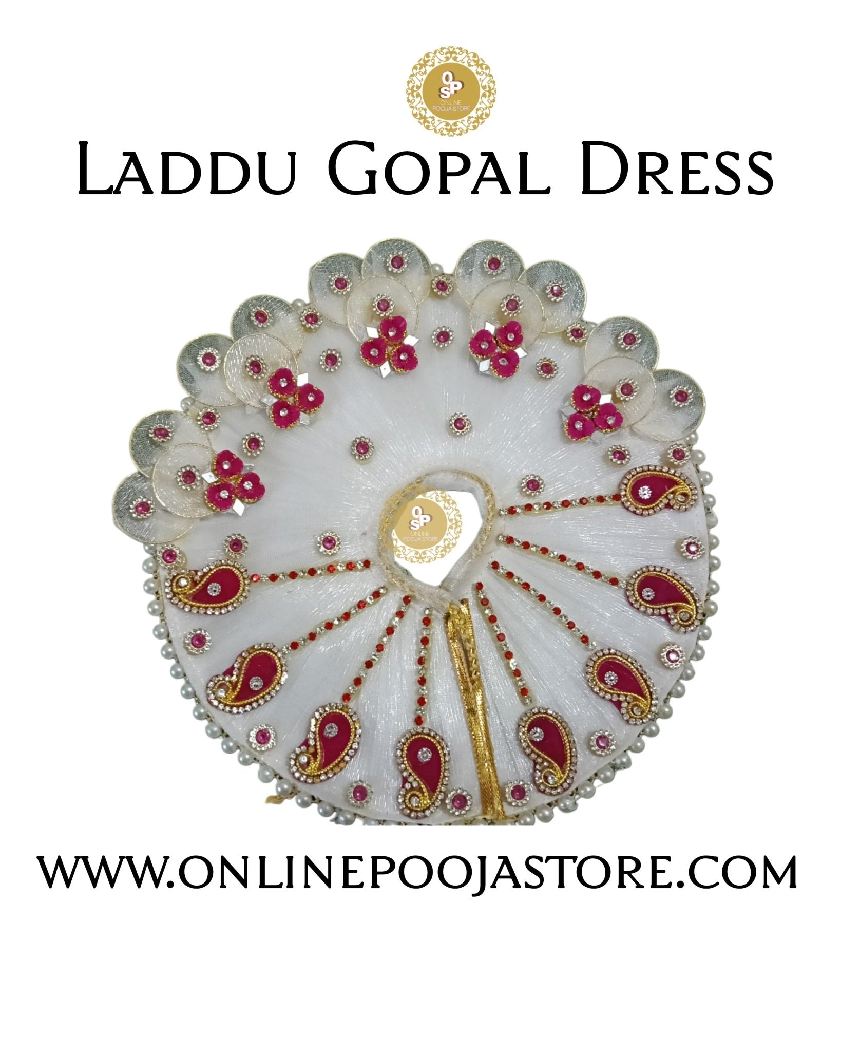 Elegant Laddu Gopal Dress with Stone & Pearl Work Size 1 to 6 No. - ONLINE POOJA STORE