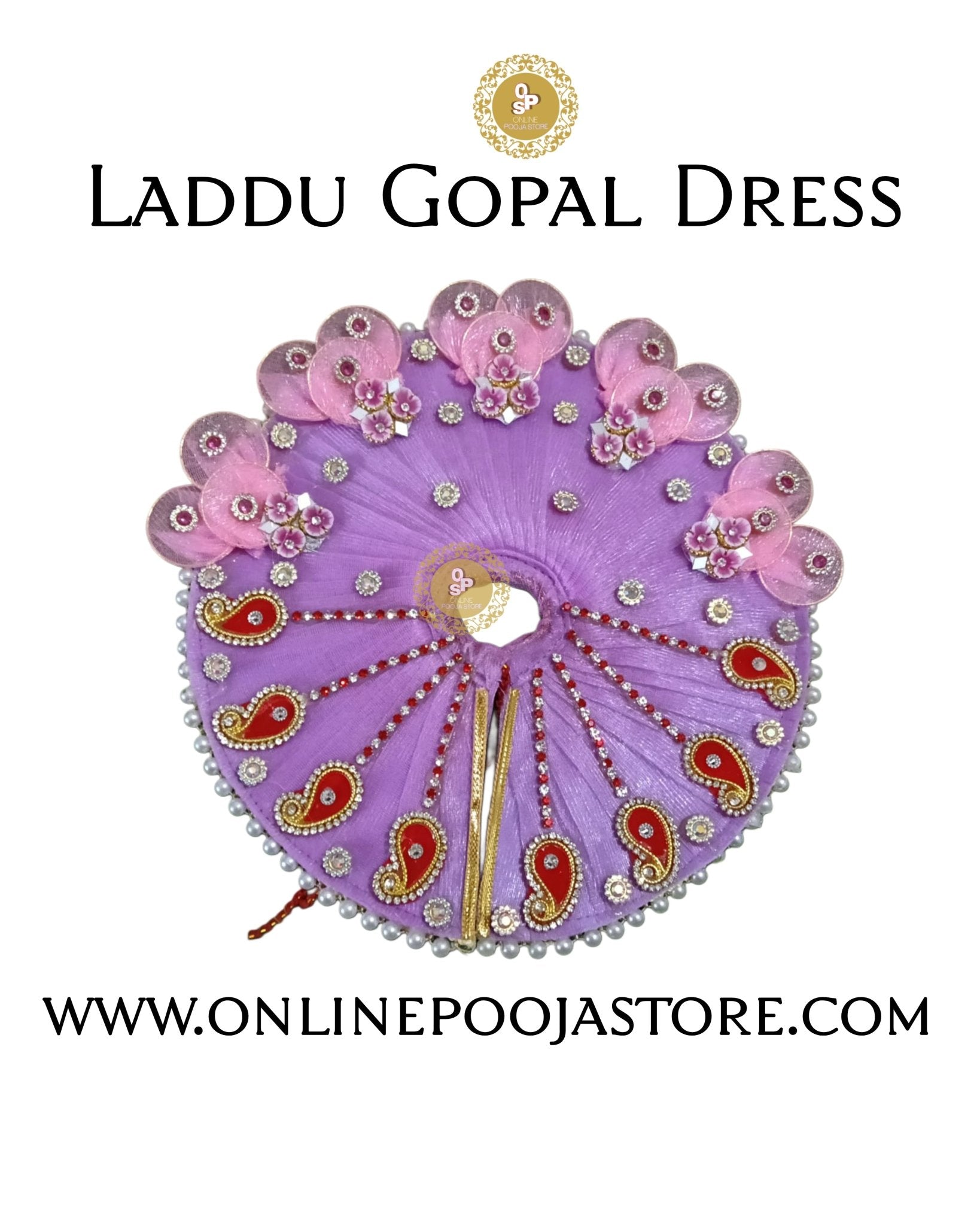 Elegant Laddu Gopal Dress with Stone & Pearl Work Size 1 to 6 No. - ONLINE POOJA STORE