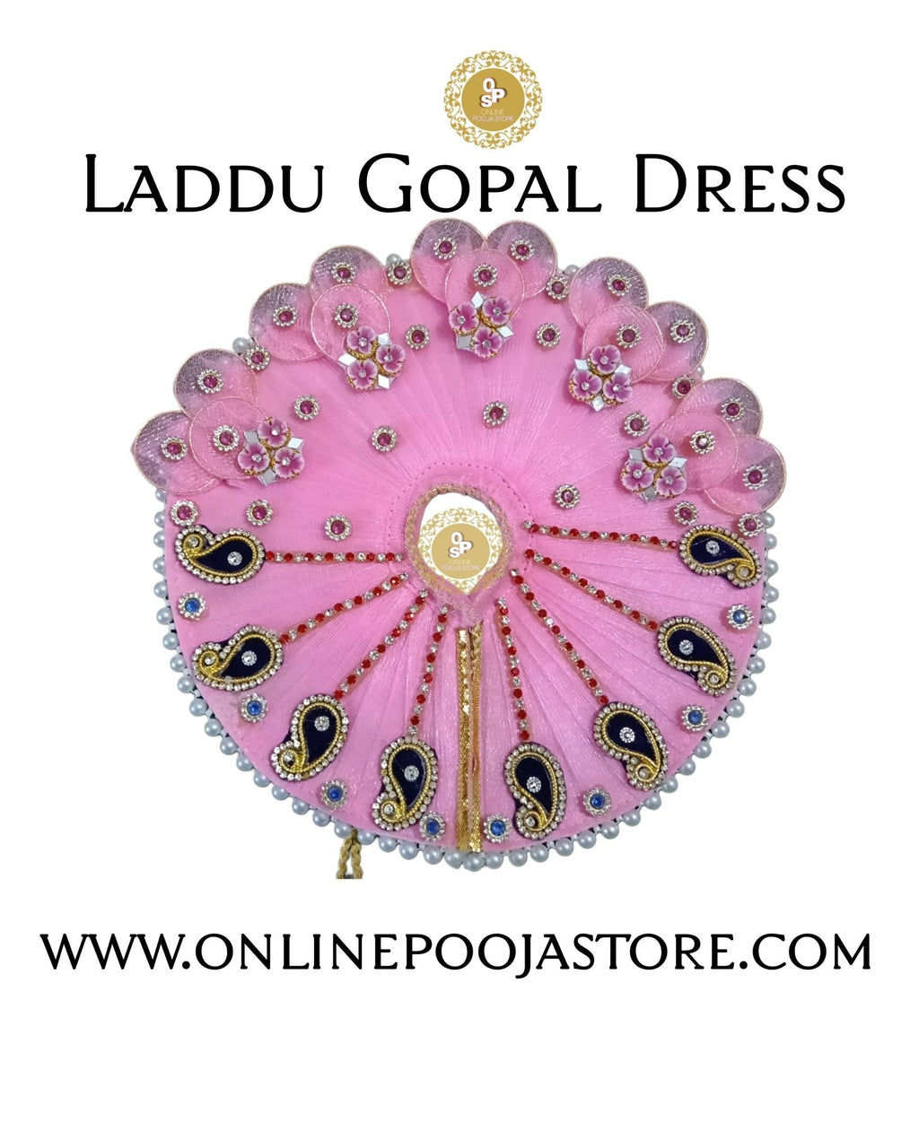 Elegant Laddu Gopal Dress with Stone & Pearl Work Size 1 to 6 No. - ONLINE POOJA STORE