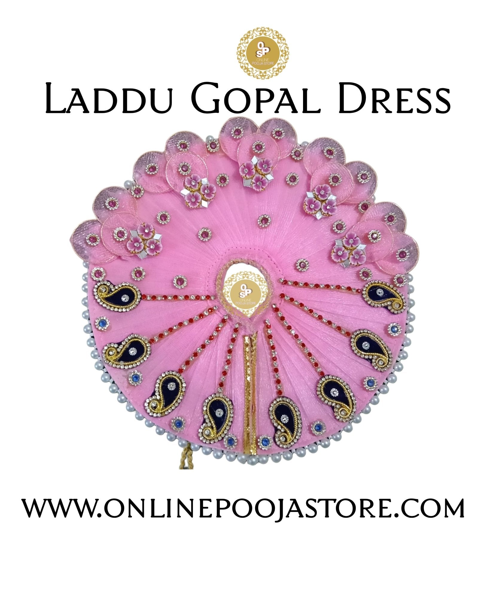 Elegant Laddu Gopal Dress with Stone & Pearl Work Size 1 to 6 No. - ONLINE POOJA STORE