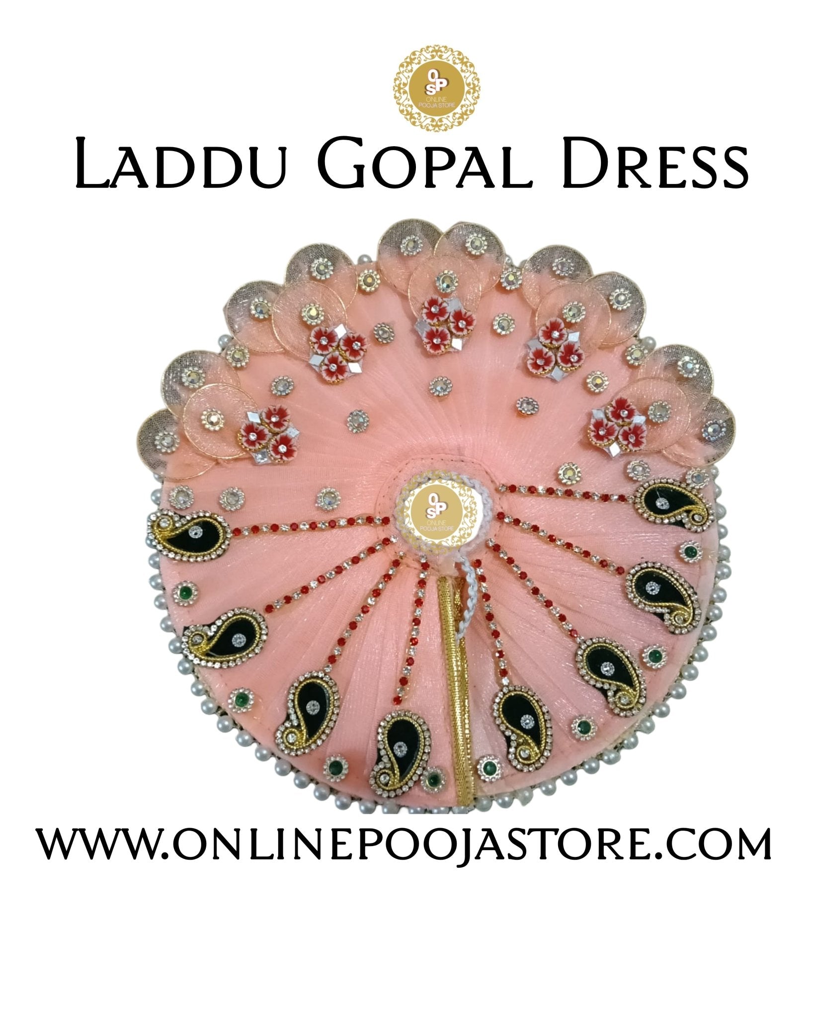 Elegant Laddu Gopal Dress with Stone & Pearl Work Size 1 to 6 No. - ONLINE POOJA STORE