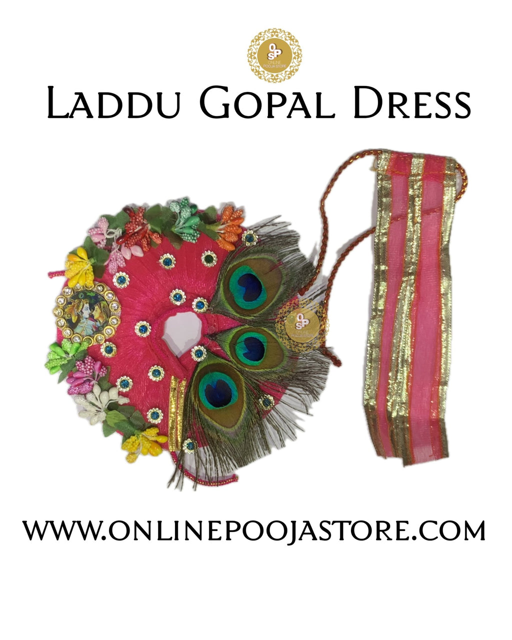 Elegant Laddu Gopal Poshak with Peacock Feather & Floral Decoration | 5 Color Option - ONLINE POOJA STORE