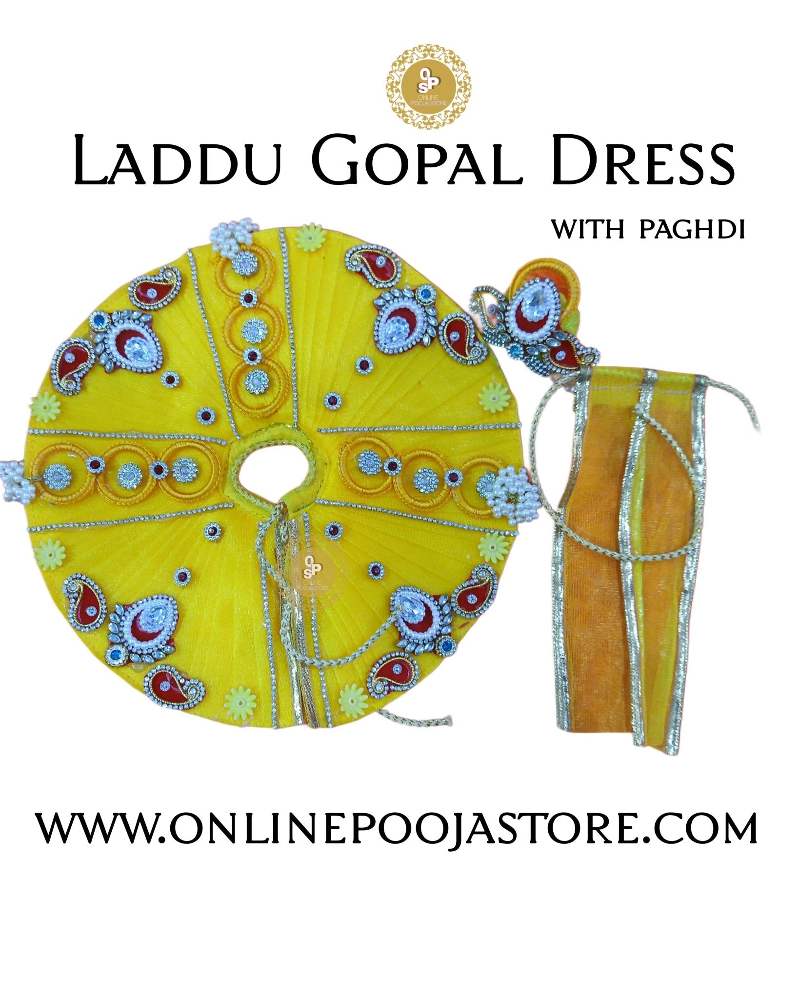 Handcrafted Laddu Gopal Dress with Pagdi | Available in 9 Colors | Decorative Stone & Sequin Work - ONLINE POOJA STORE