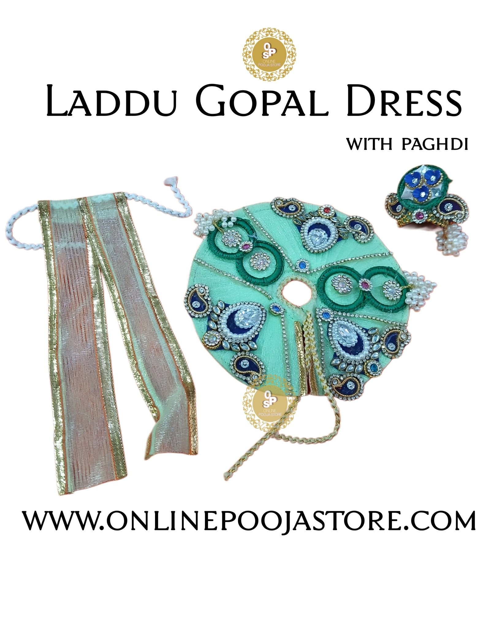 Handcrafted Laddu Gopal Dress with Pagdi | Available in 9 Colors | Decorative Stone & Sequin Work - ONLINE POOJA STORE