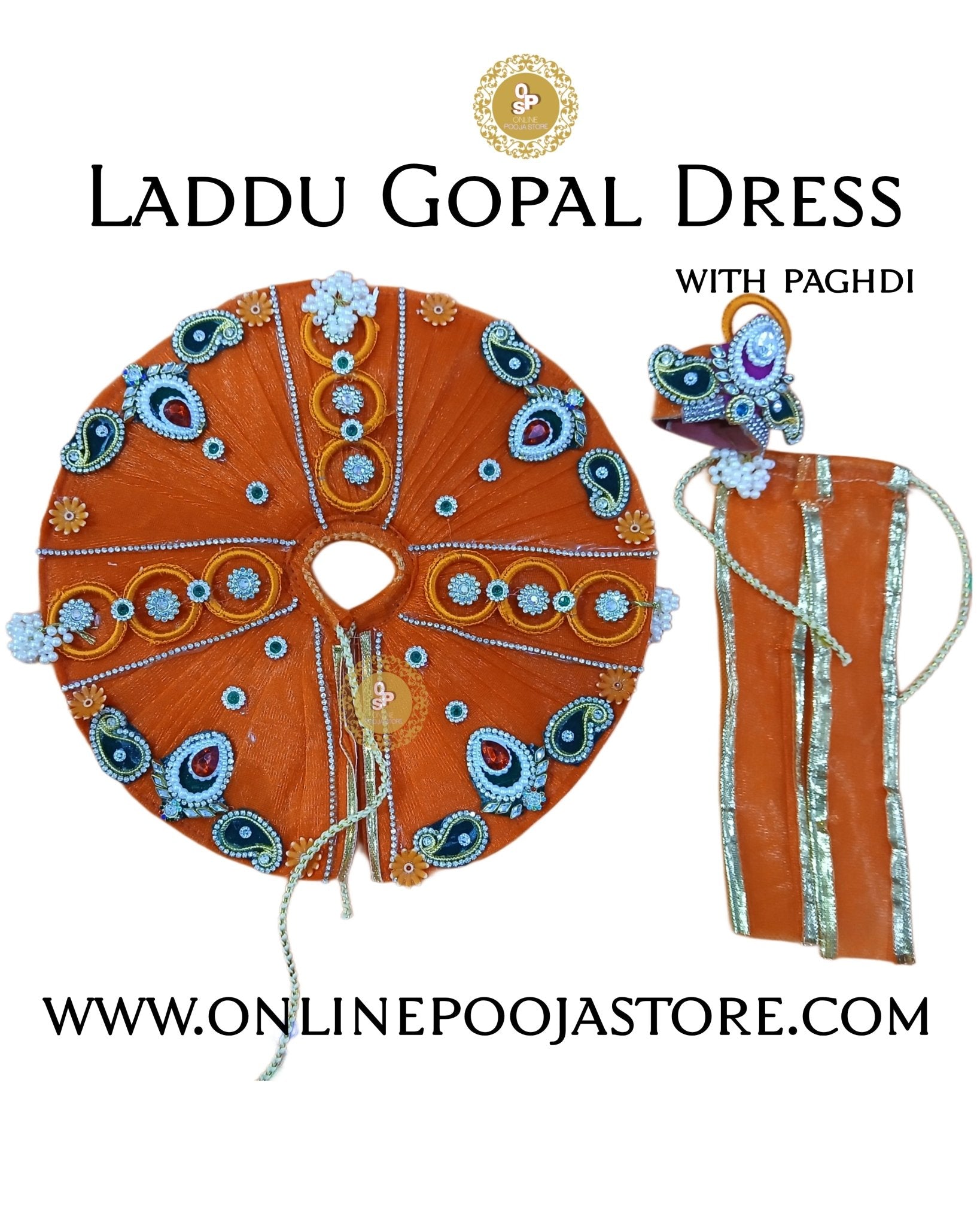 Handcrafted Laddu Gopal Dress with Pagdi | Available in 9 Colors | Decorative Stone & Sequin Work - ONLINE POOJA STORE