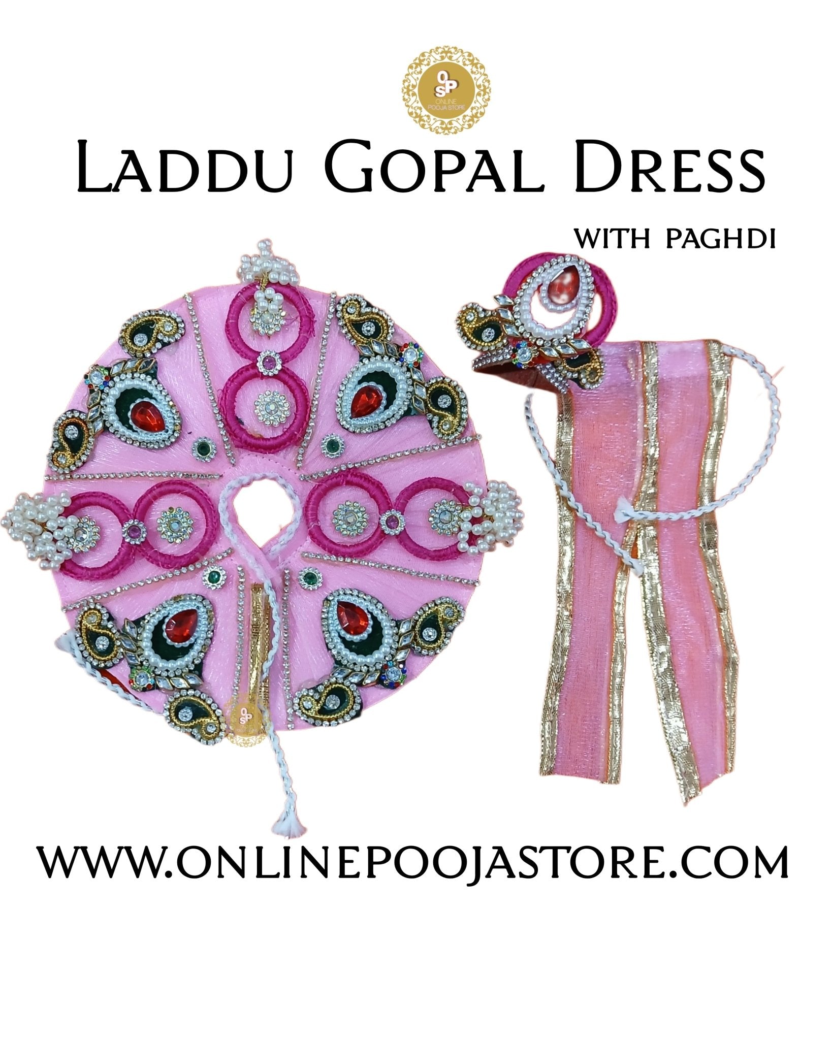 Handcrafted Laddu Gopal Dress with Pagdi | Available in 9 Colors | Decorative Stone & Sequin Work - ONLINE POOJA STORE