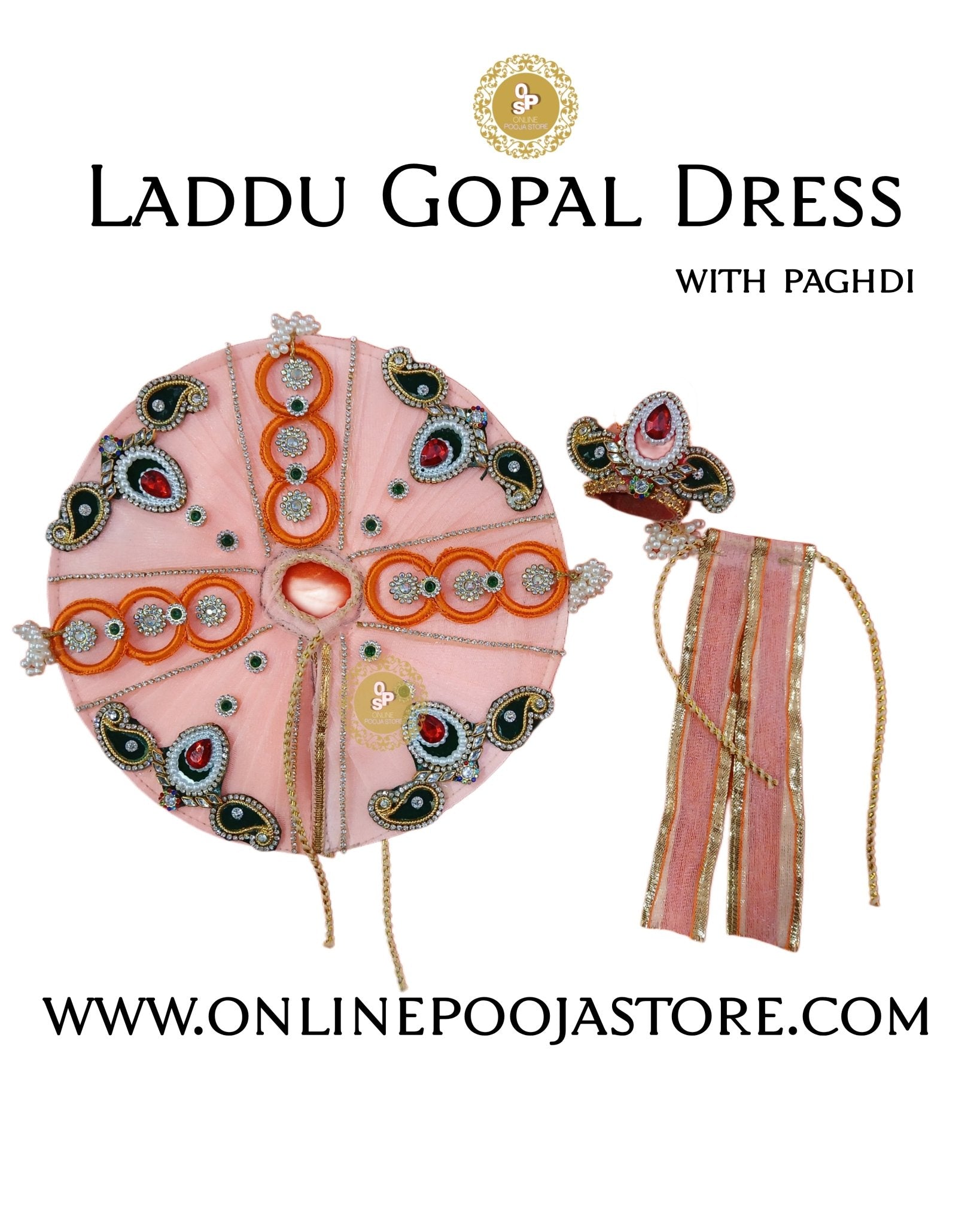 Handcrafted Laddu Gopal Dress with Pagdi | Available in 9 Colors | Decorative Stone & Sequin Work - ONLINE POOJA STORE