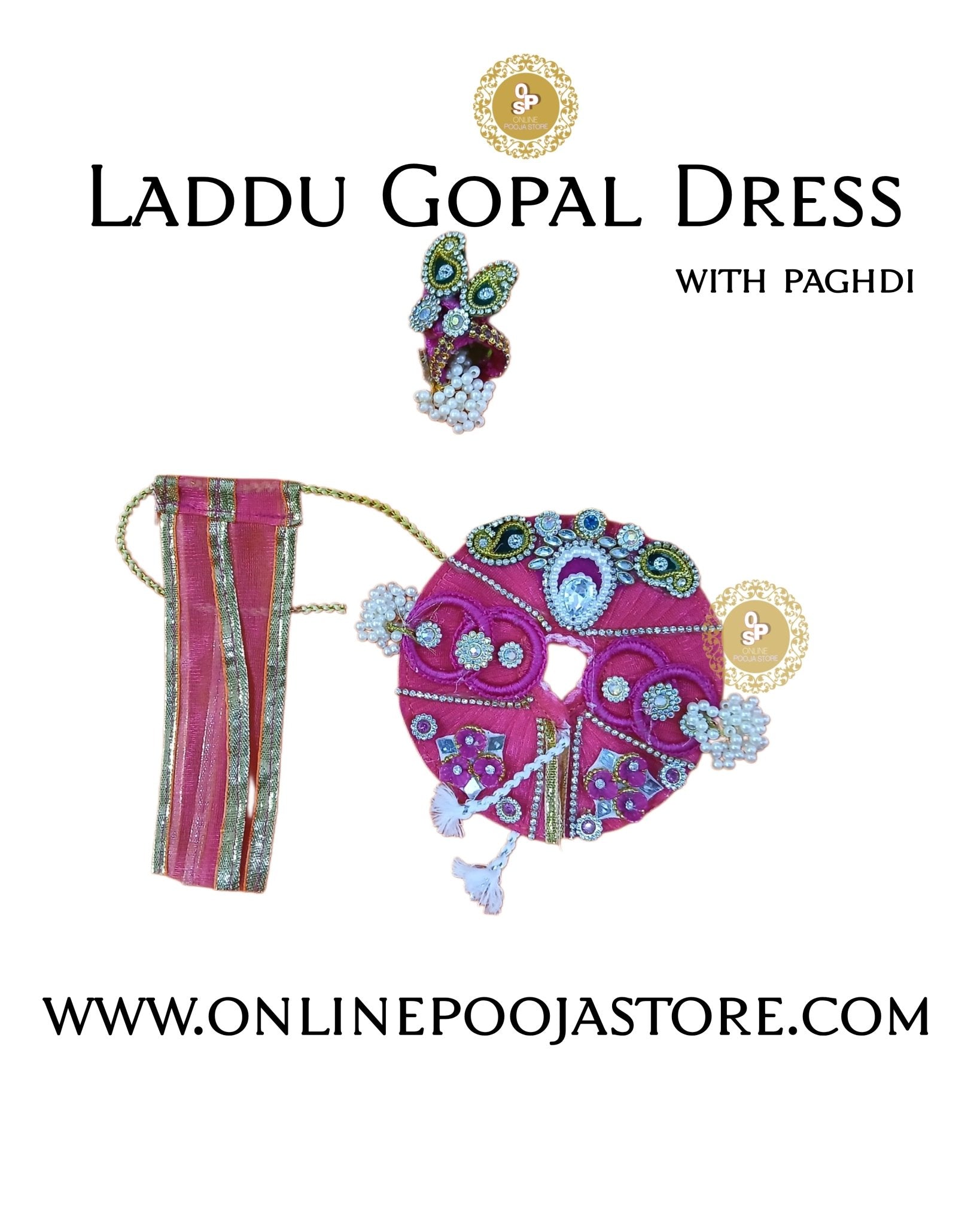 Handcrafted Laddu Gopal Dress with Pagdi | Available in 9 Colors | Decorative Stone & Sequin Work - ONLINE POOJA STORE