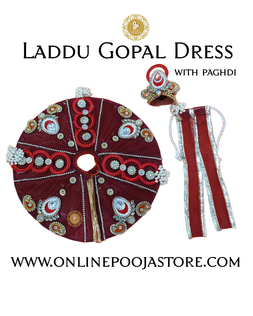 Handcrafted Laddu Gopal Dress with Pagdi | Available in 9 Colors | Decorative Stone & Sequin Work - ONLINE POOJA STORE