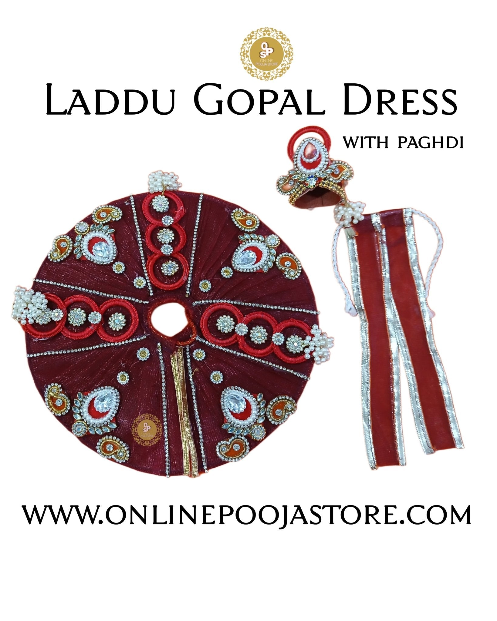 Handcrafted Laddu Gopal Dress with Pagdi | Available in 9 Colors | Decorative Stone & Sequin Work - ONLINE POOJA STORE