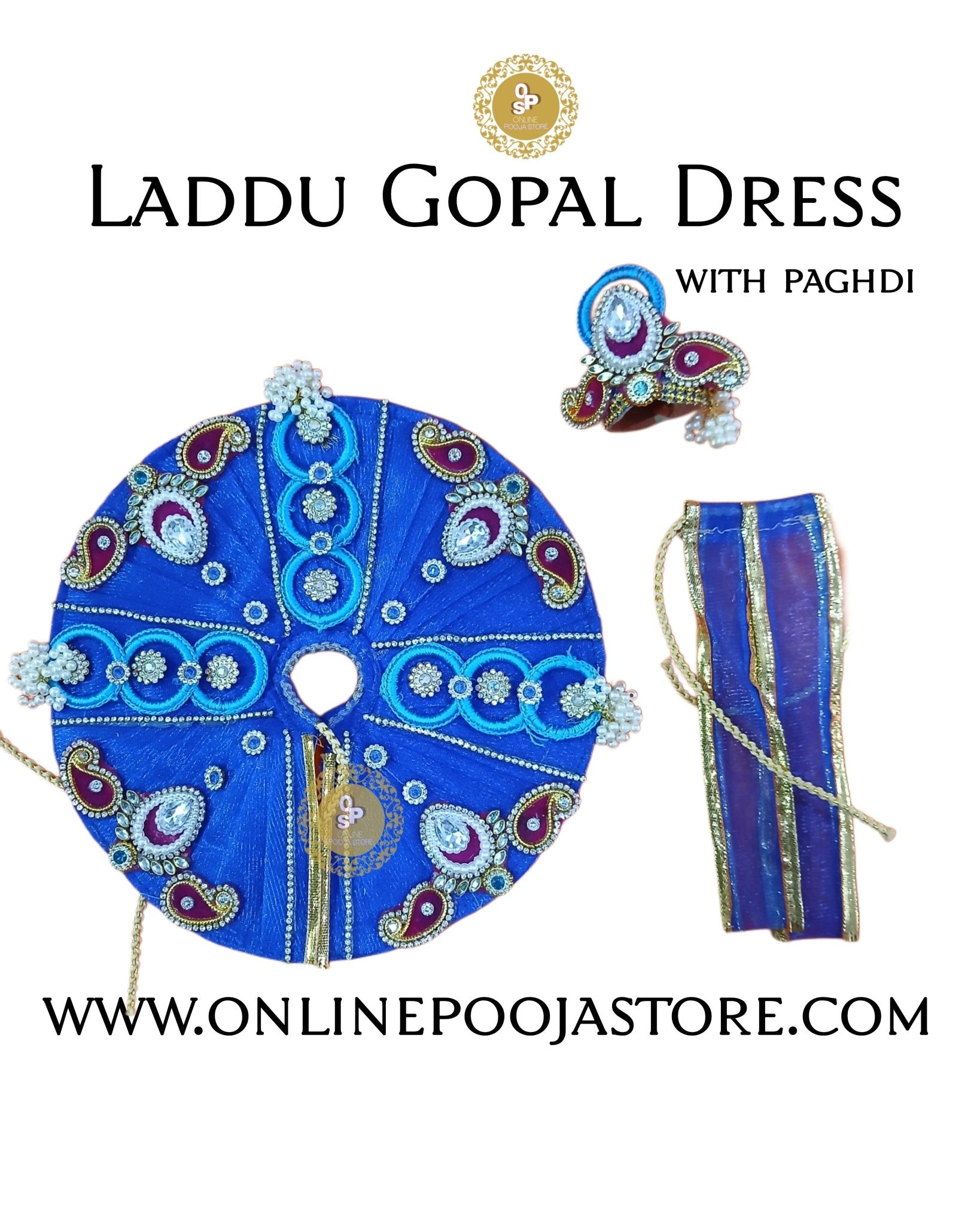 Handcrafted Laddu Gopal Dress with Pagdi | Available in 9 Colors | Decorative Stone & Sequin Work - ONLINE POOJA STORE