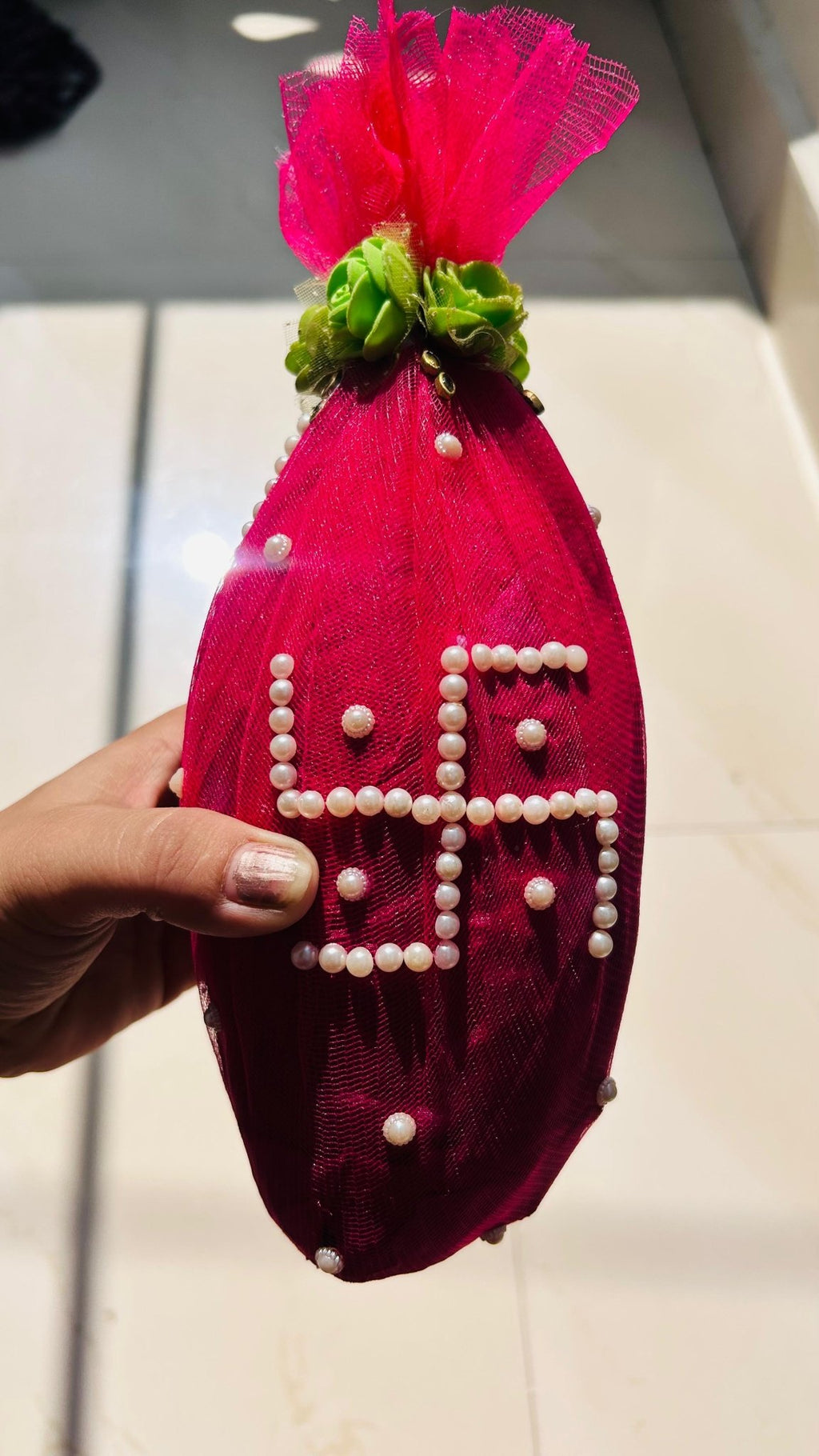 Pearl Decorated Shagun Nariyal || Wedding Decoration Fancy Nariyal - ONLINE POOJA STORE