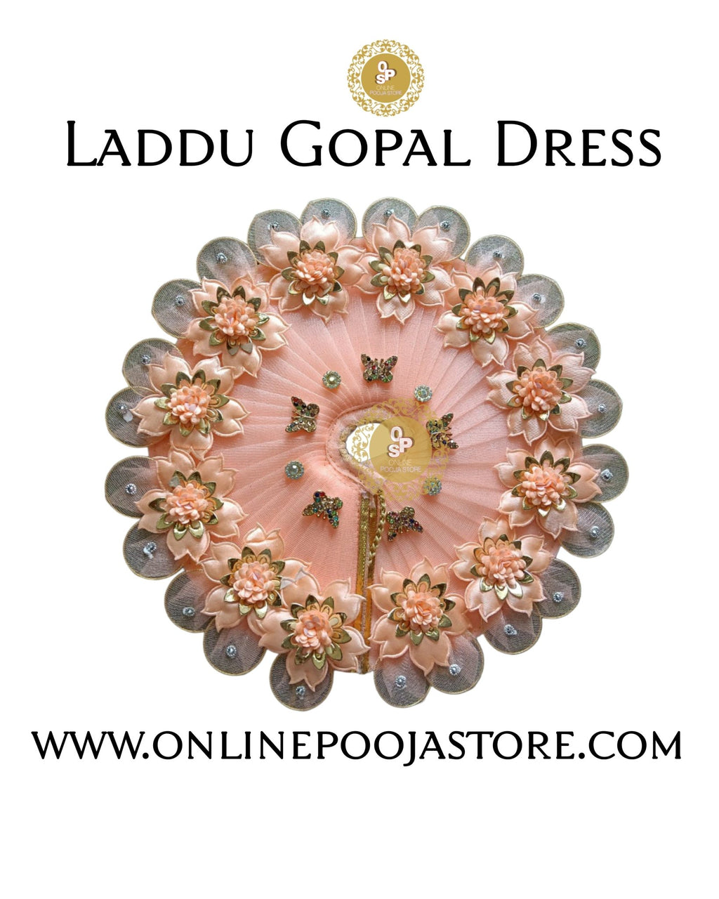 Royal Laddu Gopal Dress with Decorative Lotus Flowers – Size 1 to 6 - ONLINE POOJA STORE