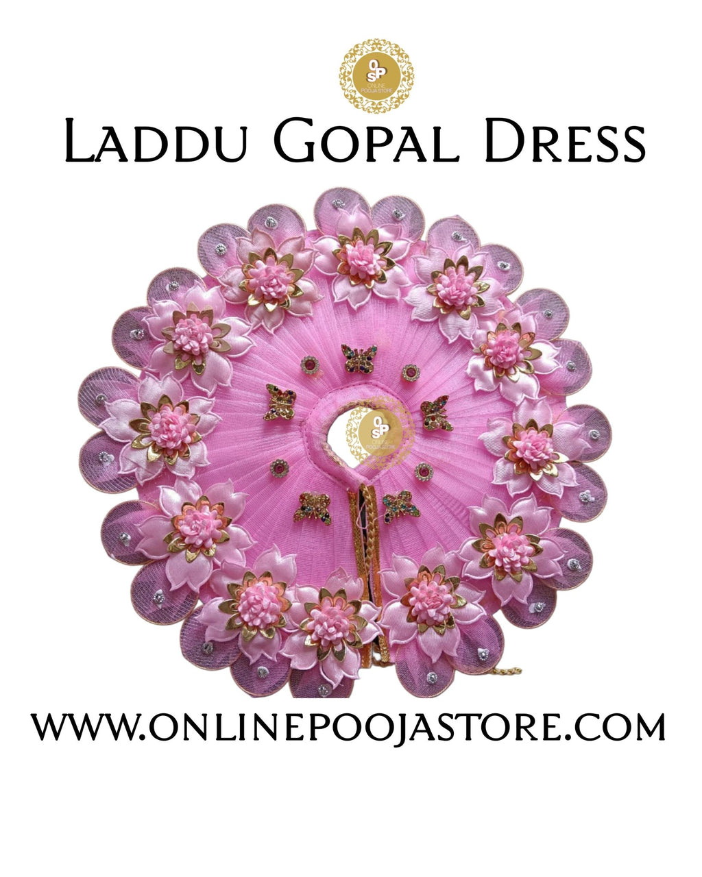 Royal Laddu Gopal Dress with Decorative Lotus Flowers – Size 1 to 6 - ONLINE POOJA STORE