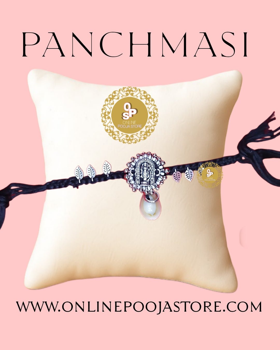 Traditional Panchmasi Rakhi for Expectant Mothers, Ram Lalla idol with Silver Coloured Beads, Black Cord, Adjustable Size | Panchmasiyu | - ONLINE POOJA STORE